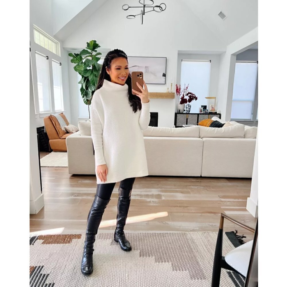 FREE PEOPLE Ottoman Slouchy Tunic Sweater Dress in Ivory Size Large - Picture 3 of 16